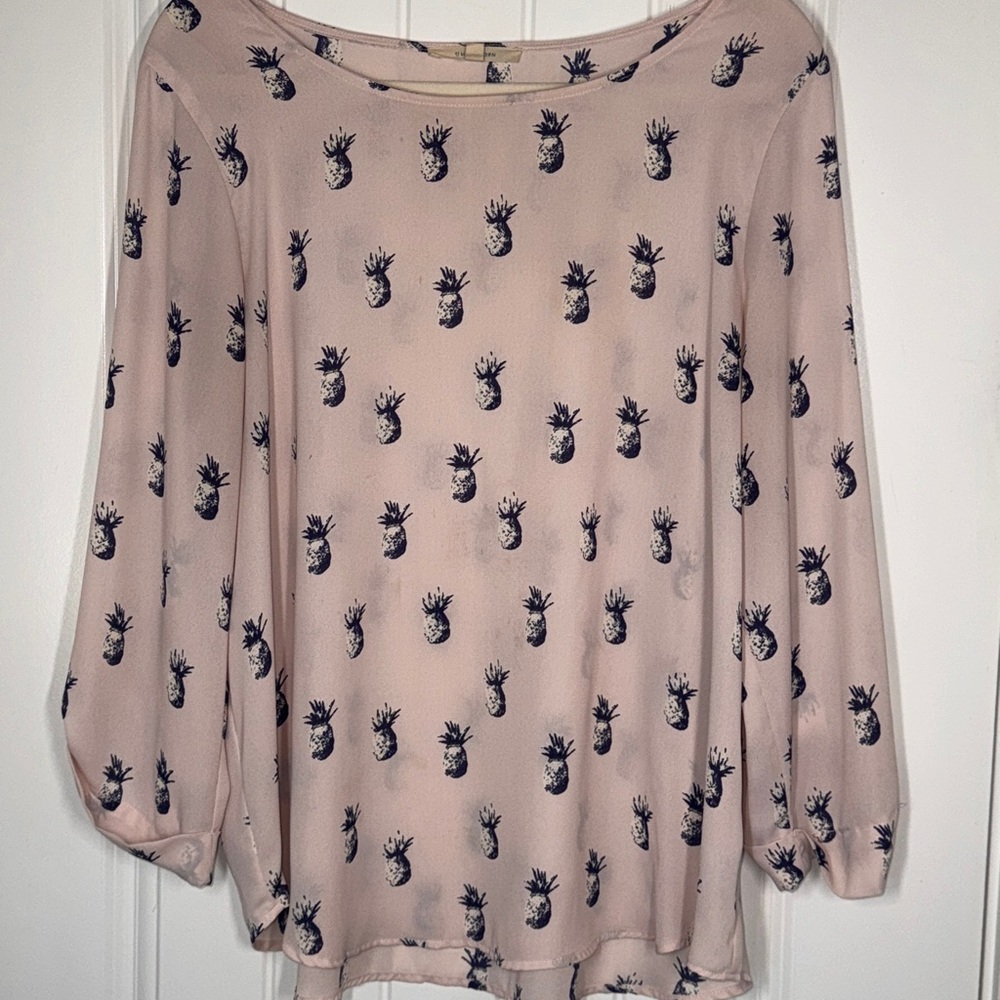 41 Hawthorn Blouse with Pineapple Print - Light Pink & Navy stitch fix exclusive